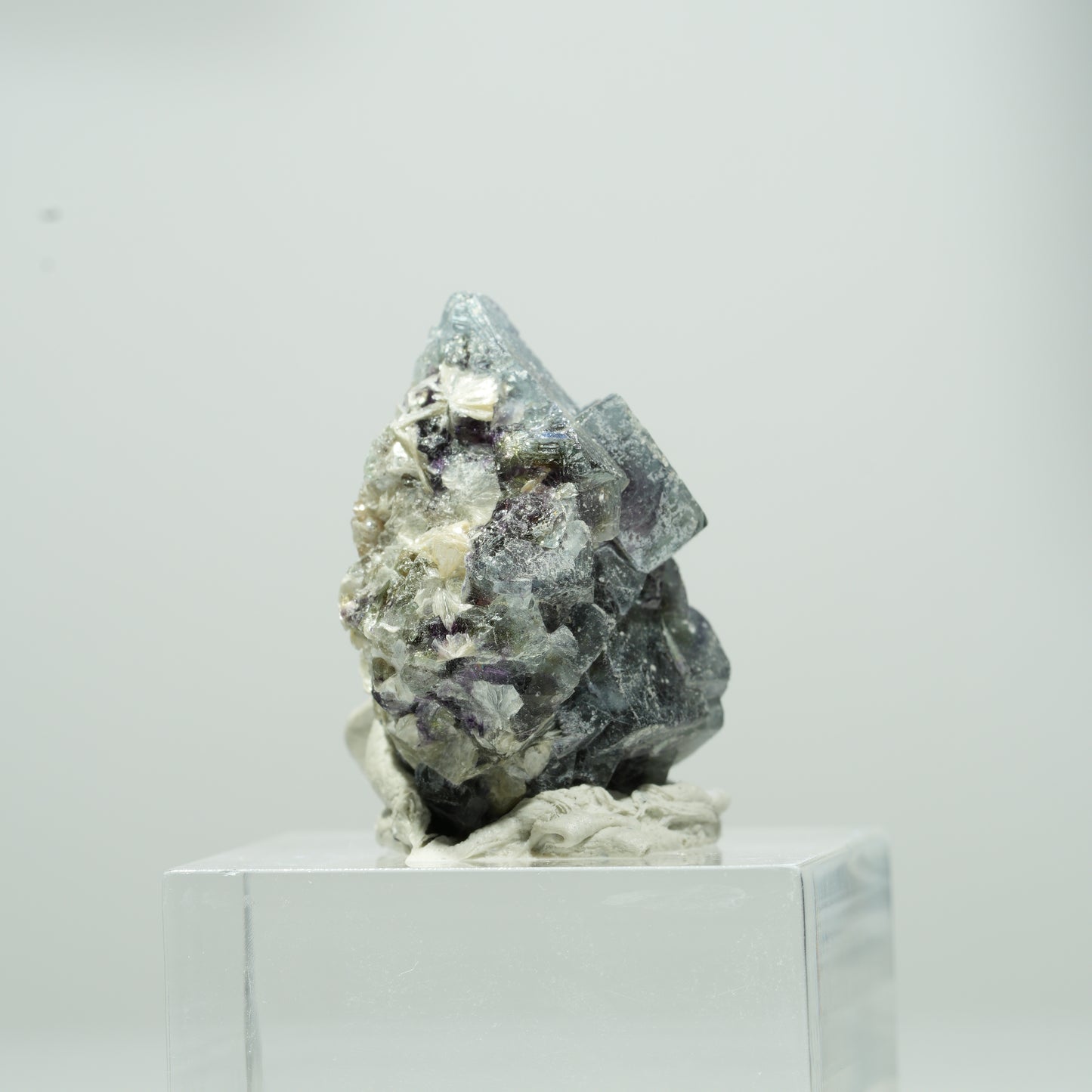 Bunte Phantom Fluorit Würfel, Muskovit Stufe Erongo, Namibia 13*11*9mm #13563