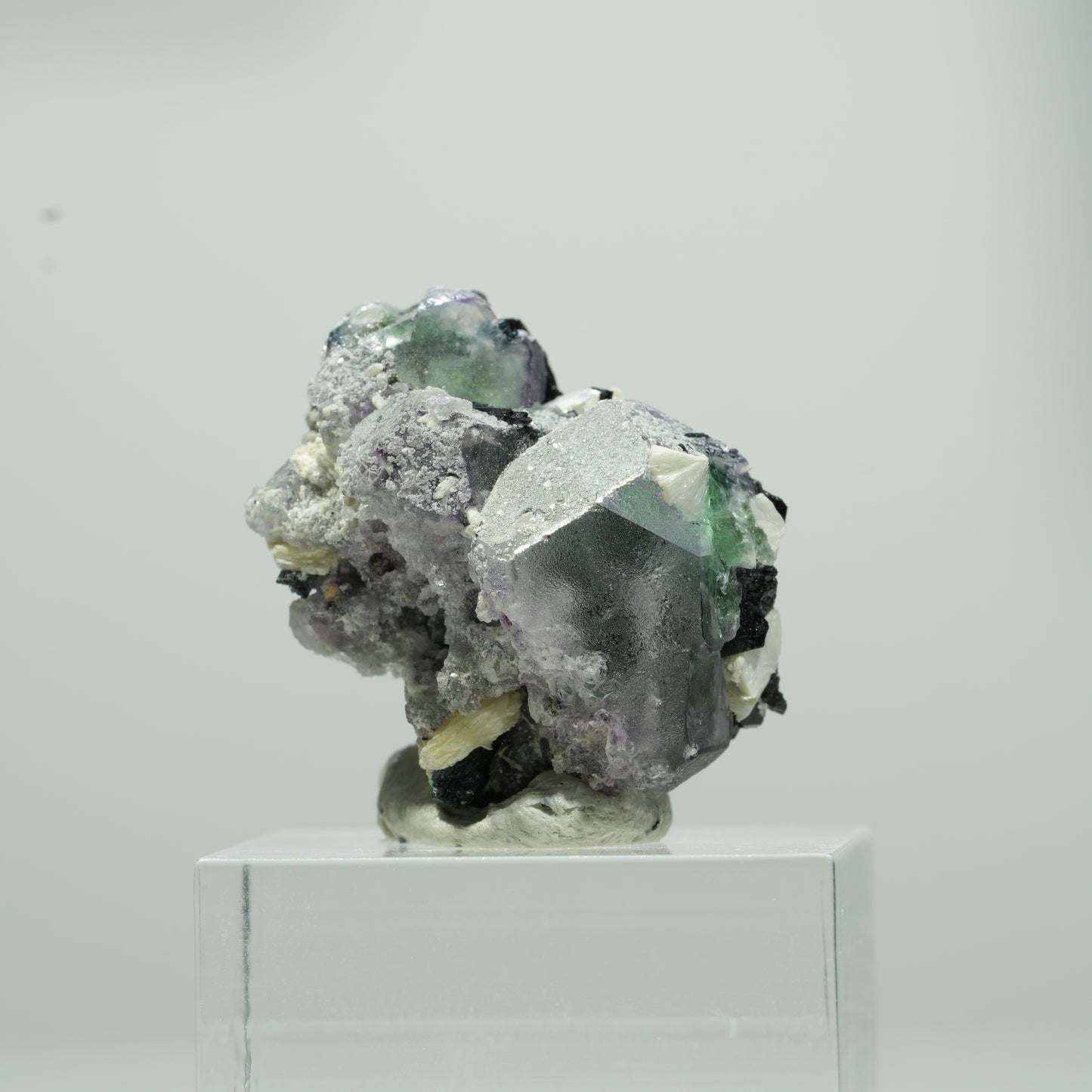 Phantom Fluorit hexagonal, Schörl Turmalin, Muskovit Erongo, Namibia 14*11*8mm #13568