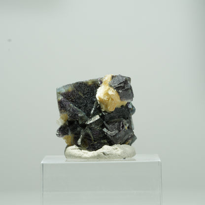 Bunte Phantom Fluorit Würfel, Muskovit Stufe Erongo, Namibia 12*11*9mm #13569