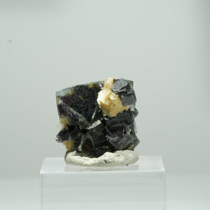 Bunte Phantom Fluorit Würfel, Muskovit Stufe Erongo, Namibia 12*11*9mm #13569