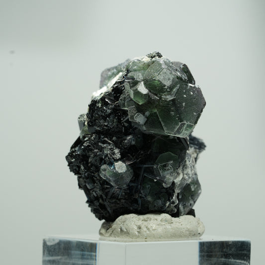 Phantom Fluorit hexagonal, Schörl Turmalin, Muskovit Erongo, Namibia 18*15*14mm #13571