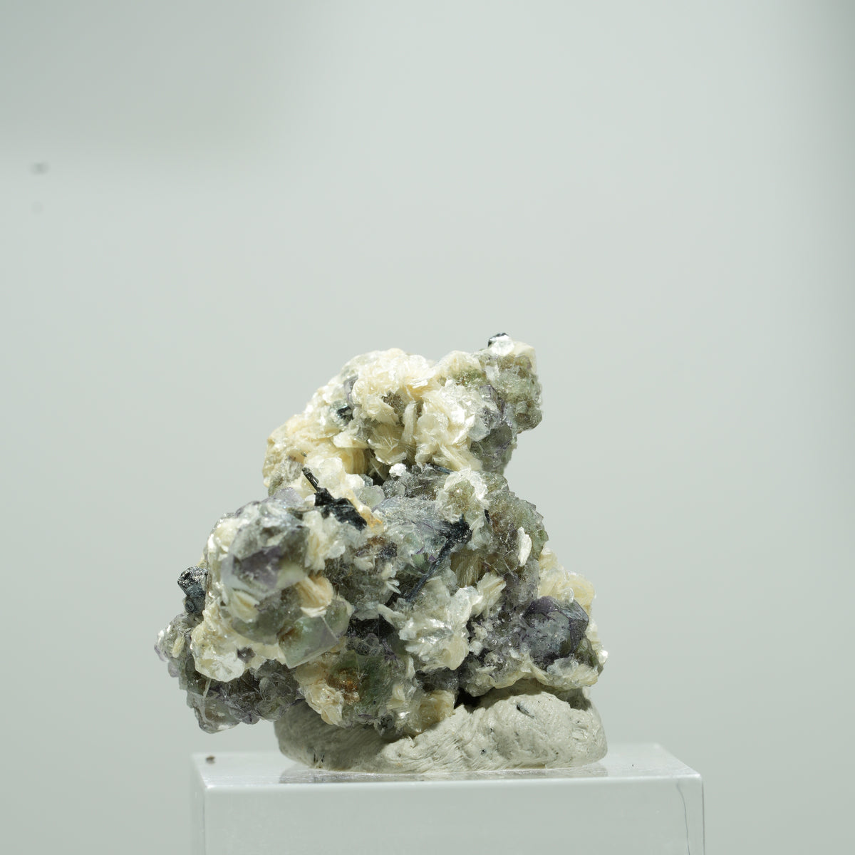 Phantom Fluorit Würfel, Schörl Turmalin, Muskovit Stufe Erongo, Namibia 14*13*10mm #13572