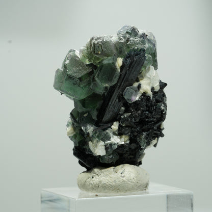 Phantom Fluorit Würfel, Schörl Turmalin, Muskovit Erongo, Namibia 20*14*10mm #13574