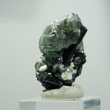 Phantom Fluorit Würfel, Schörl Turmalin, Muskovit Erongo, Namibia 20*14*10mm #13574