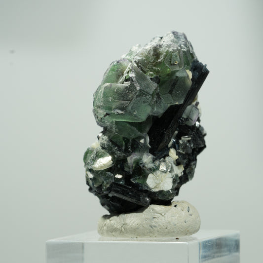 Phantom Fluorit Würfel, Schörl Turmalin, Muskovit Erongo, Namibia 20*14*10mm #13574