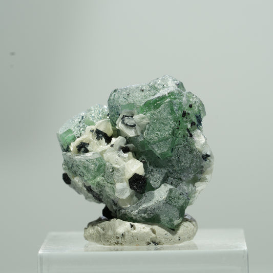 Phantom Fluorit Würfel, Schörl Turmalin, Muskovit Erongo, Namibia 12*12*8mm #13578