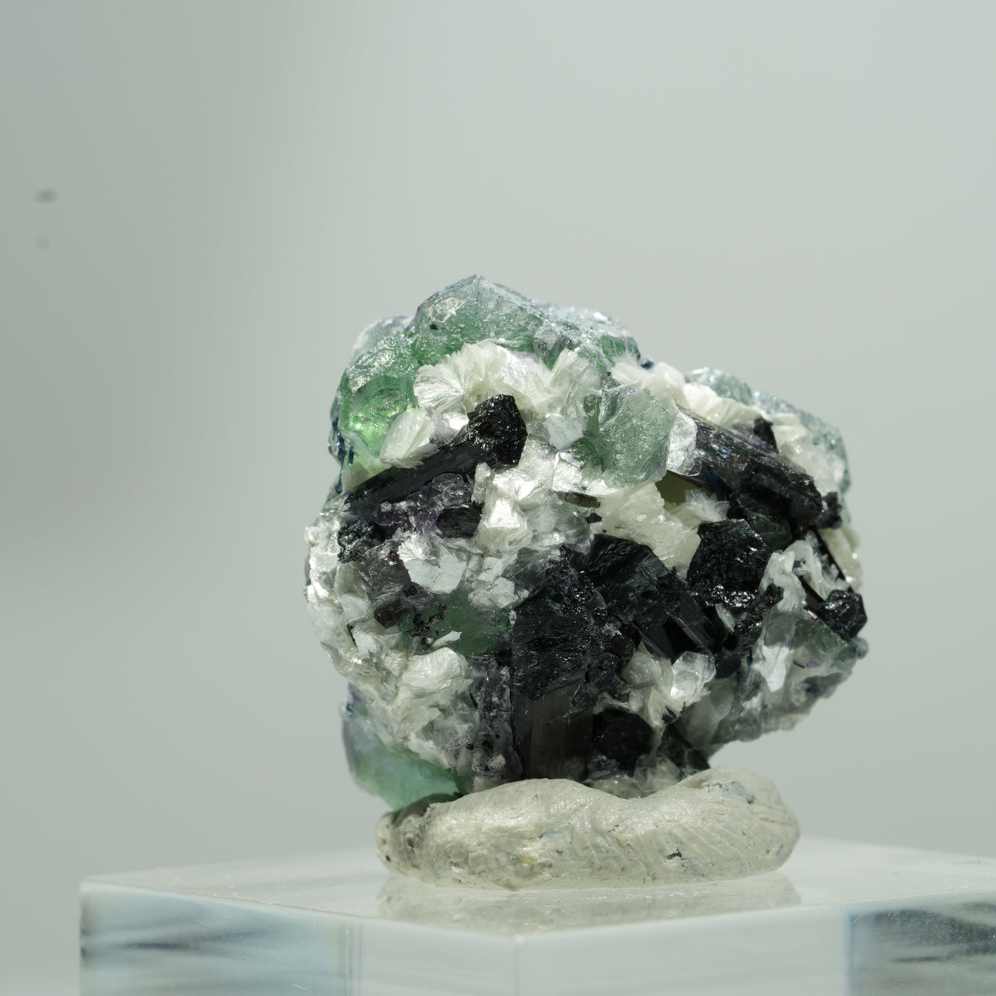 Phantom Fluorit Würfel, Schörl Turmalin, Muskovit Erongo, Namibia 12*12*8mm #13578