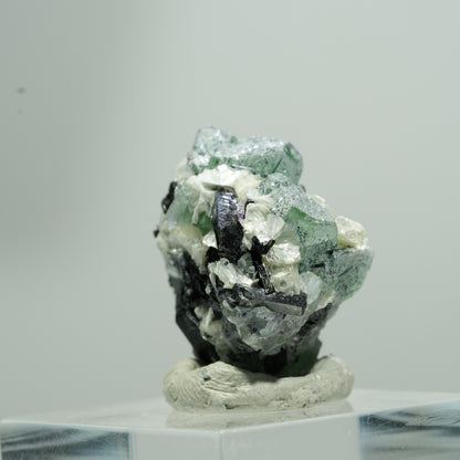 Phantom Fluorit Würfel, Schörl Turmalin, Muskovit Erongo, Namibia 12*12*8mm #13578