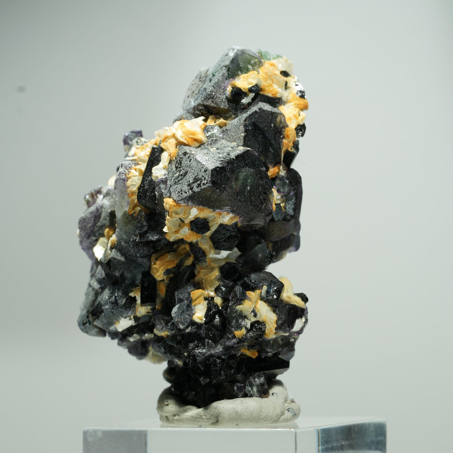 Bunte Phantom Fluorit Würfel, Schörl Turmalin, Muskovit Erongo, Namibia 24*16*13mm #13582