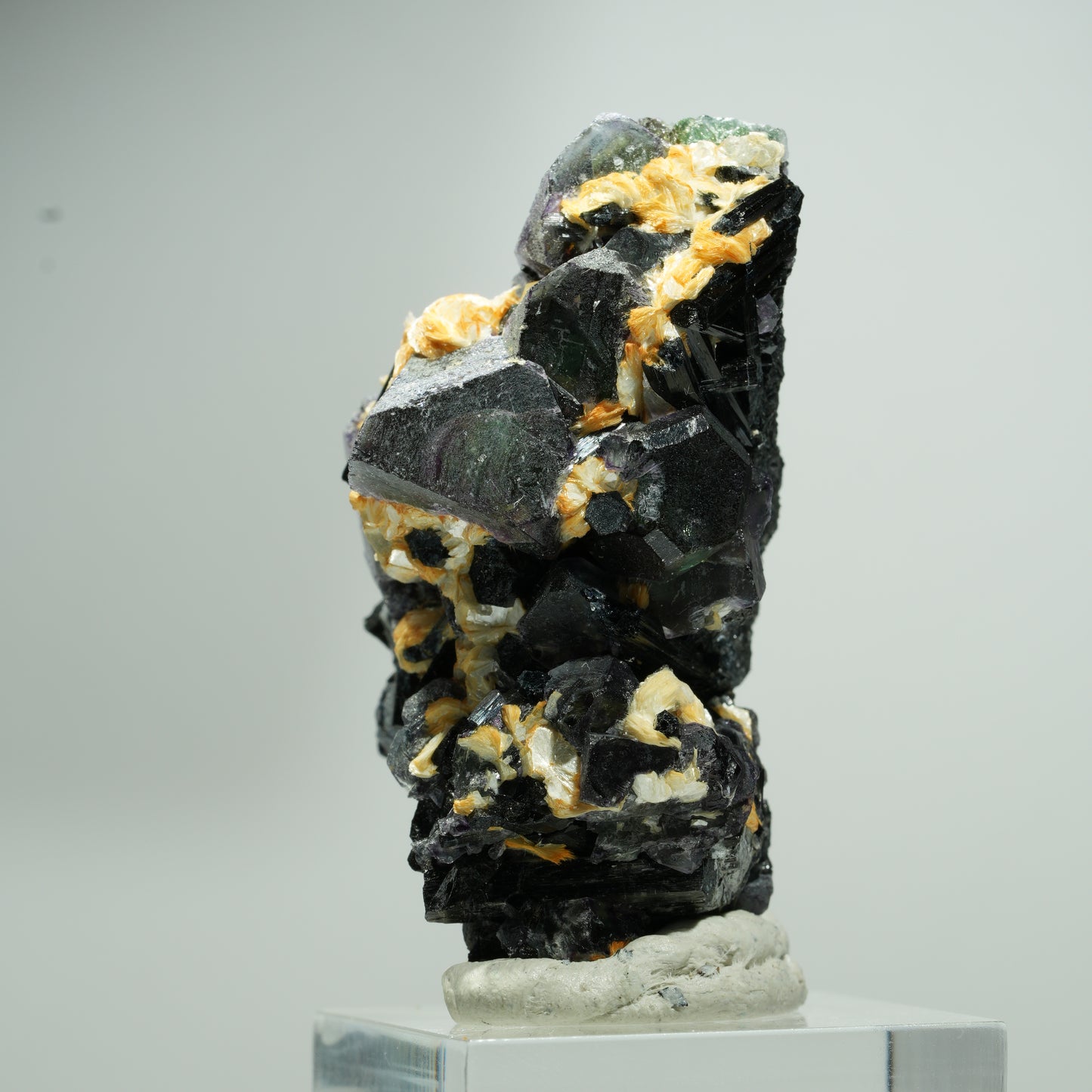 Bunte Phantom Fluorit Würfel, Schörl Turmalin, Muskovit Erongo, Namibia 24*16*13mm #13582