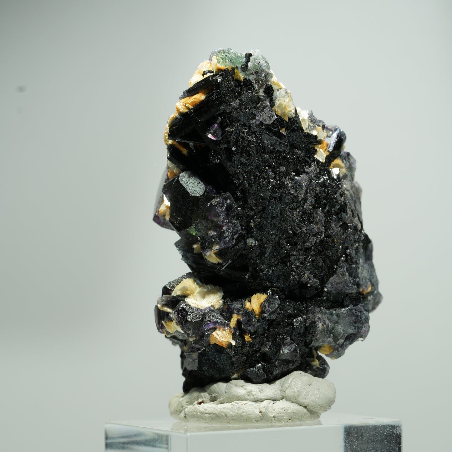 Bunte Phantom Fluorit Würfel, Schörl Turmalin, Muskovit Erongo, Namibia 24*16*13mm #13582