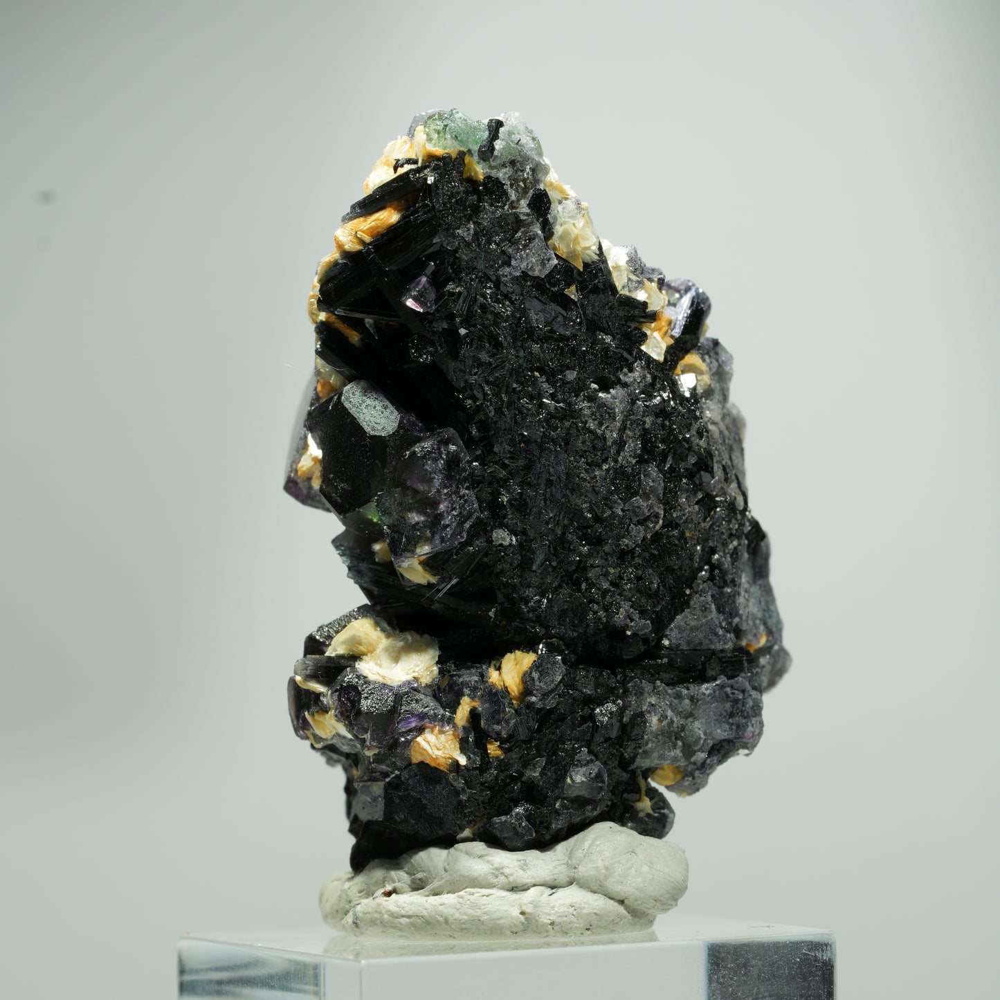 Bunte Phantom Fluorit Würfel, Schörl Turmalin, Muskovit Erongo, Namibia 24*16*13mm #13582
