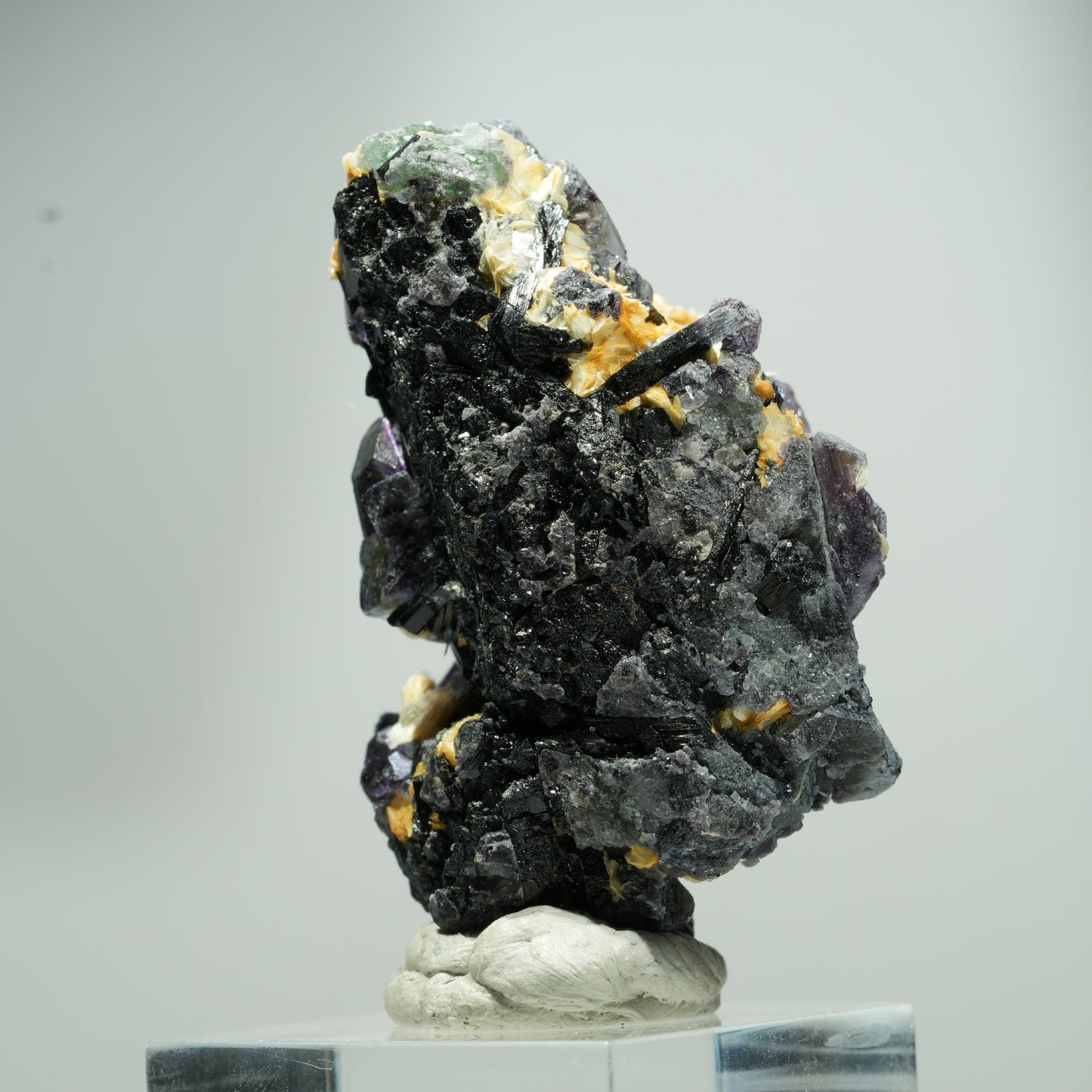 Bunte Phantom Fluorit Würfel, Schörl Turmalin, Muskovit Erongo, Namibia 24*16*13mm #13582
