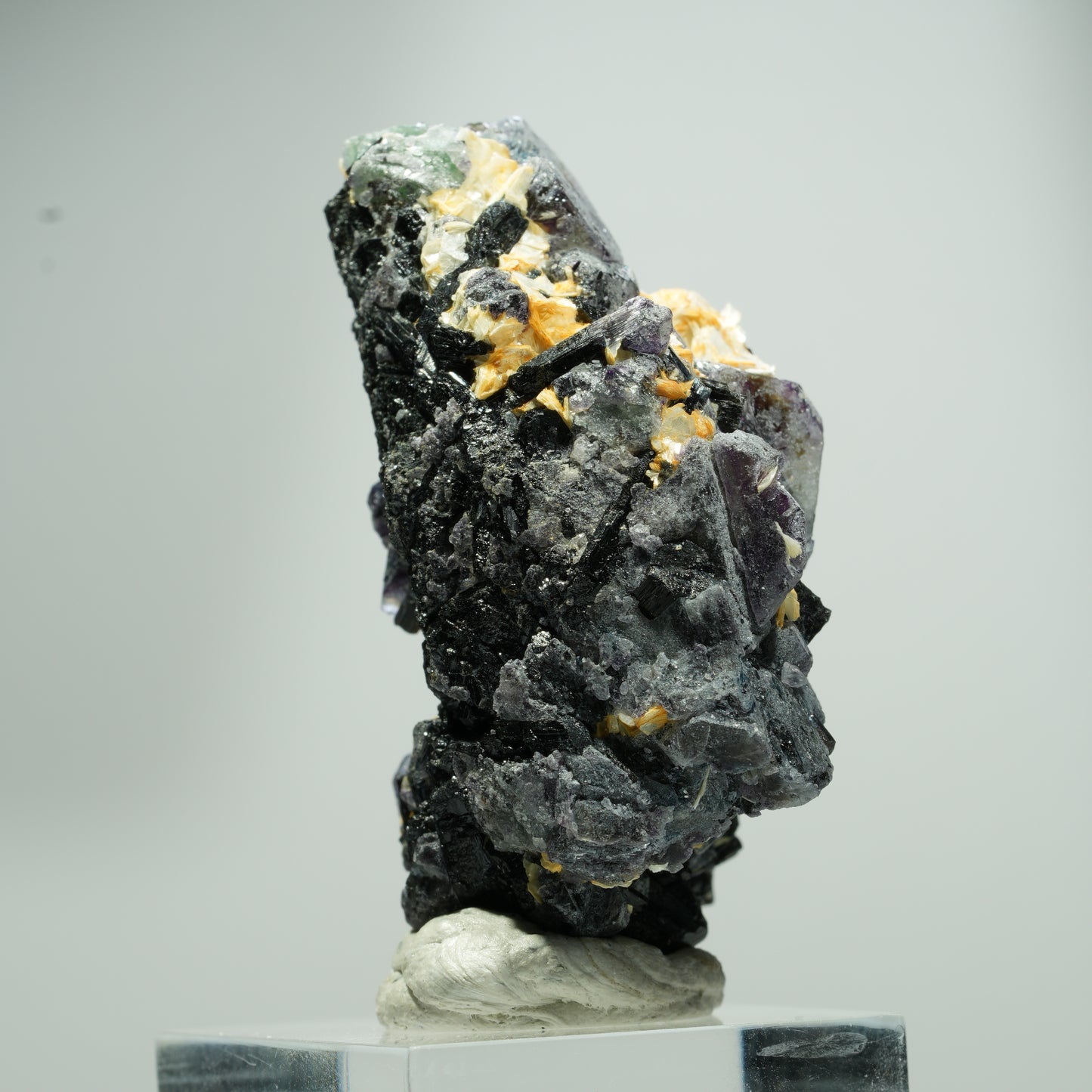 Bunte Phantom Fluorit Würfel, Schörl Turmalin, Muskovit Erongo, Namibia 24*16*13mm #13582