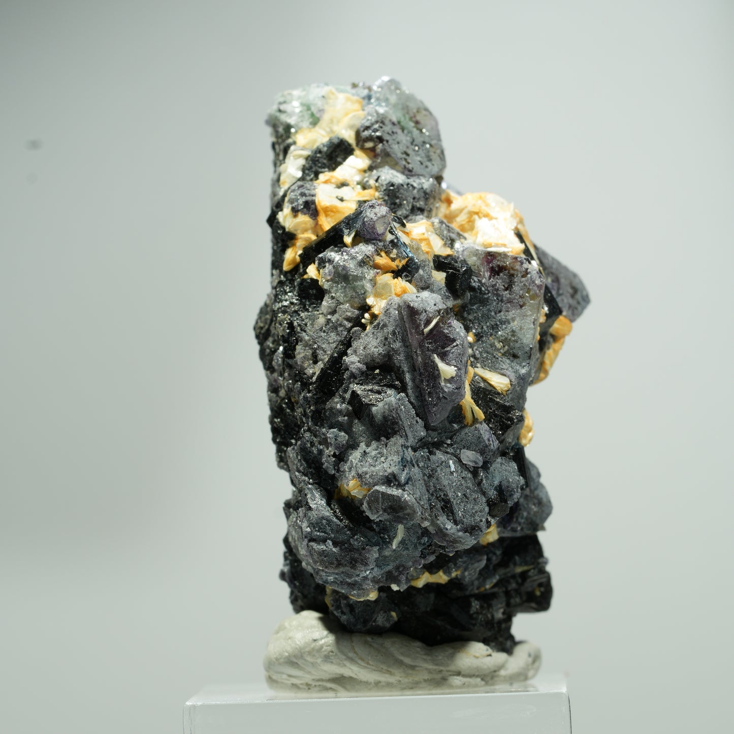 Bunte Phantom Fluorit Würfel, Schörl Turmalin, Muskovit Erongo, Namibia 24*16*13mm #13582