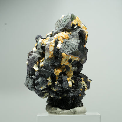 Bunte Phantom Fluorit Würfel, Schörl Turmalin, Muskovit Erongo, Namibia 24*16*13mm #13582