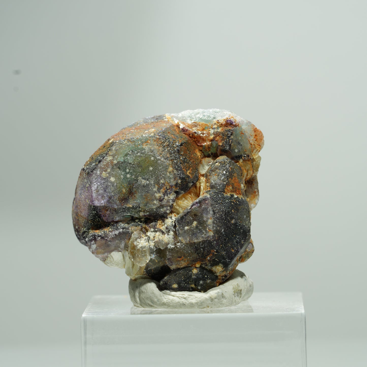 Bunte Phantom Fluorit Würfel, Muskovit Stufe Erongo, Namibia 14*13*8mm #13583