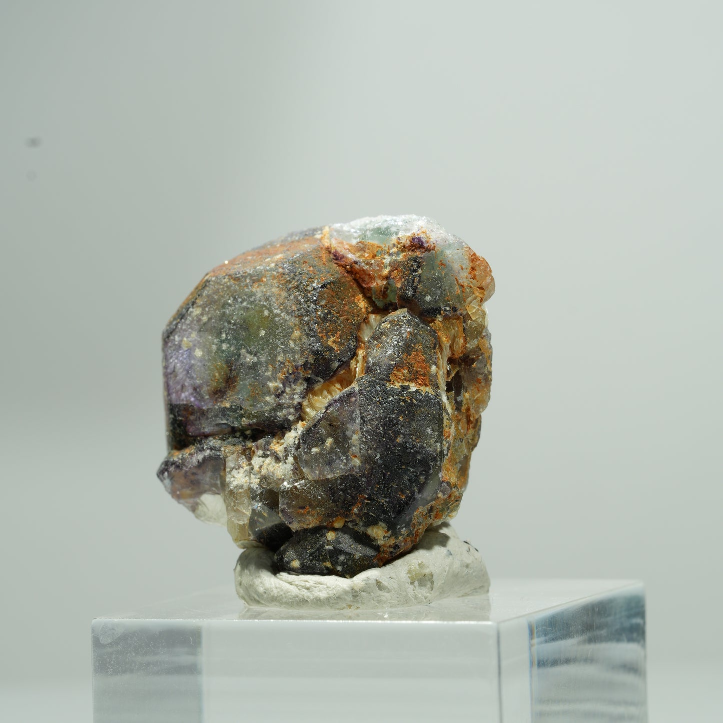 Bunte Phantom Fluorit Würfel, Muskovit Stufe Erongo, Namibia 14*13*8mm #13583