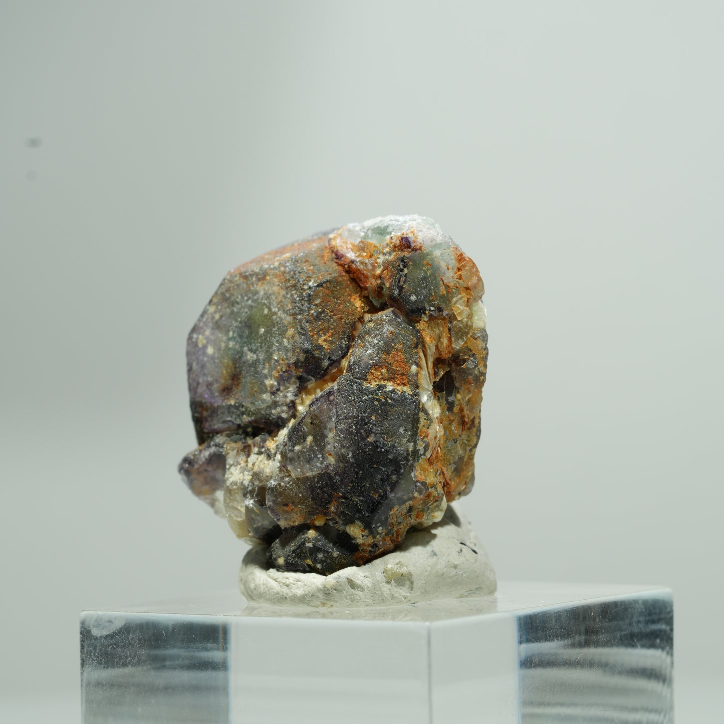 Bunte Phantom Fluorit Würfel, Muskovit Stufe Erongo, Namibia 14*13*8mm #13583