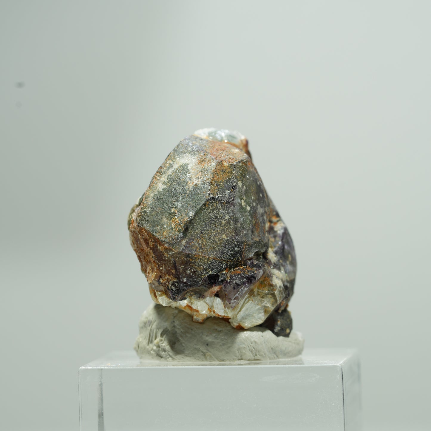Bunte Phantom Fluorit Würfel, Muskovit Stufe Erongo, Namibia 14*13*8mm #13583