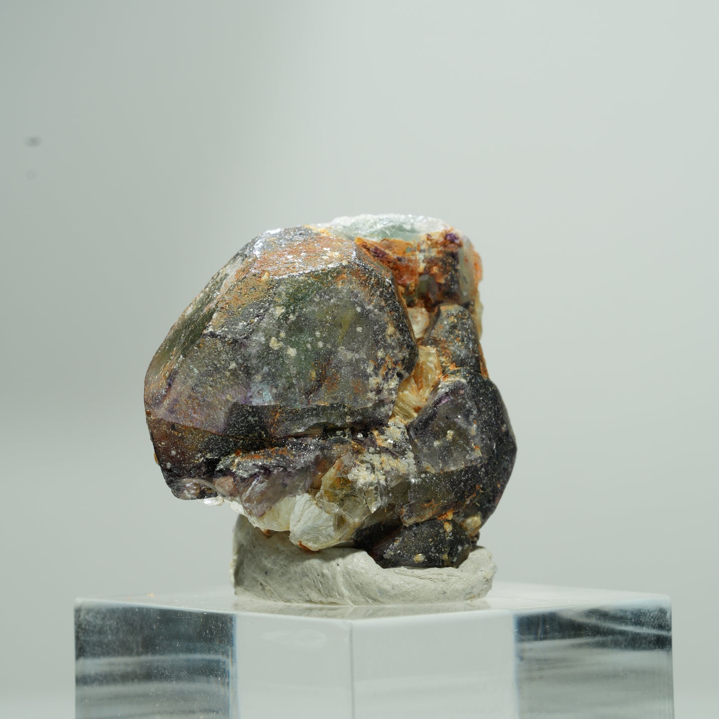Bunte Phantom Fluorit Würfel, Muskovit Stufe Erongo, Namibia 14*13*8mm #13583