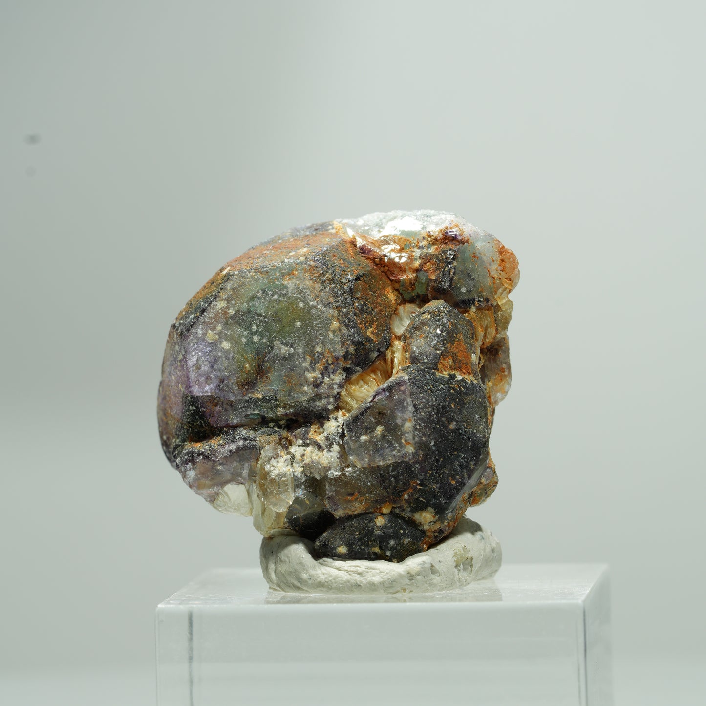 Bunte Phantom Fluorit Würfel, Muskovit Stufe Erongo, Namibia 14*13*8mm #13583