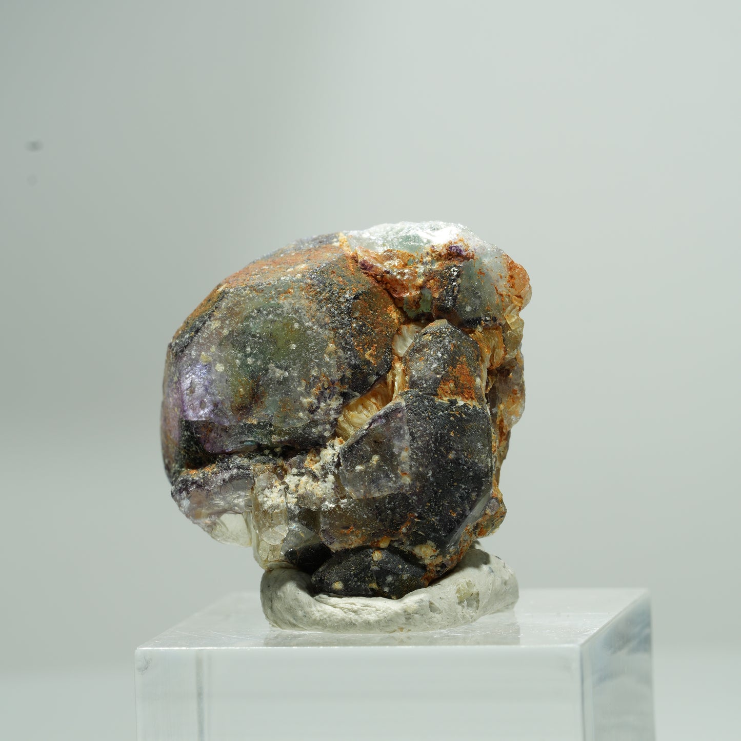 Bunte Phantom Fluorit Würfel, Muskovit Stufe Erongo, Namibia 14*13*8mm #13583