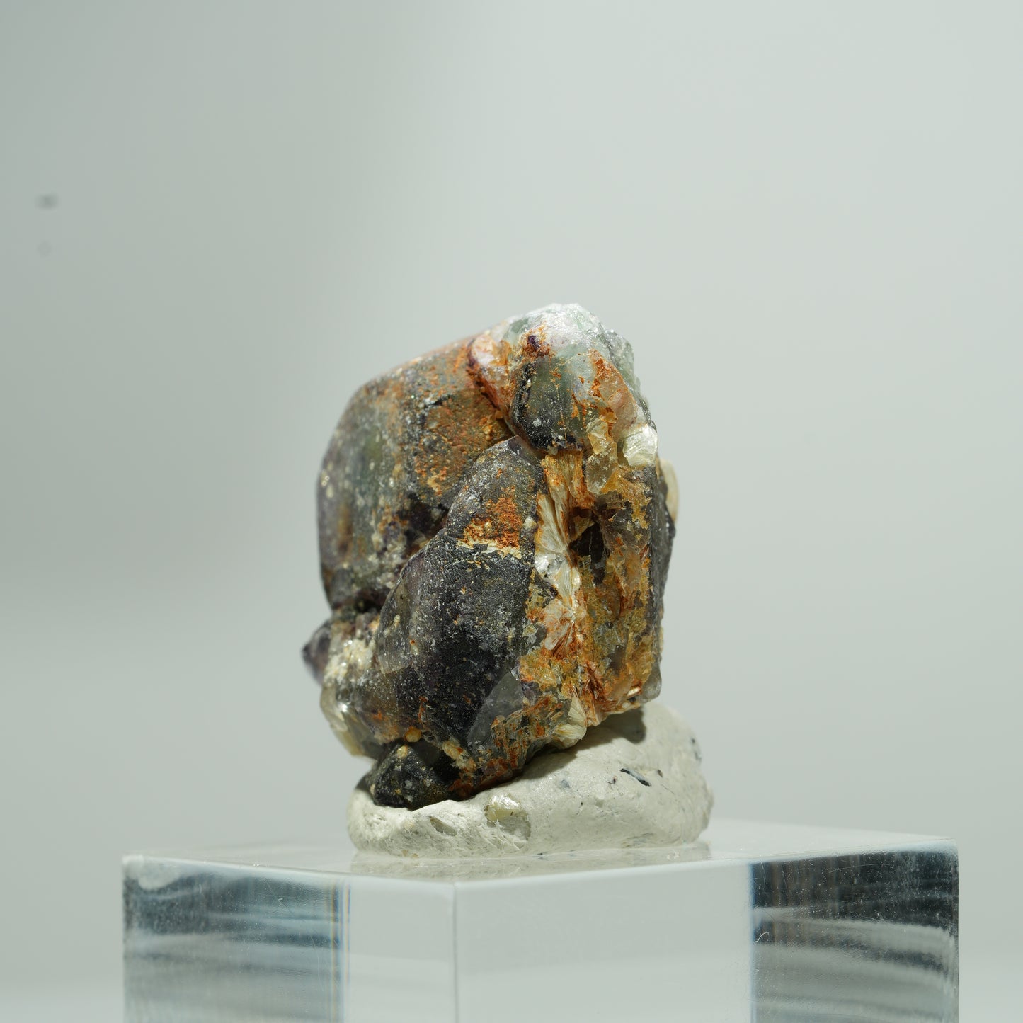 Bunte Phantom Fluorit Würfel, Muskovit Stufe Erongo, Namibia 14*13*8mm #13583