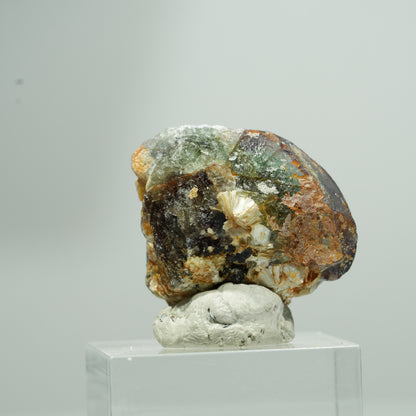 Bunte Phantom Fluorit Würfel, Muskovit Stufe Erongo, Namibia 14*13*8mm #13583