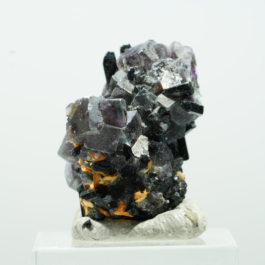 Bunte Phantom Fluorit Würfel, Schörl Turmalin, Muskovit Erongo, Namibia 15*11*10mm #13585