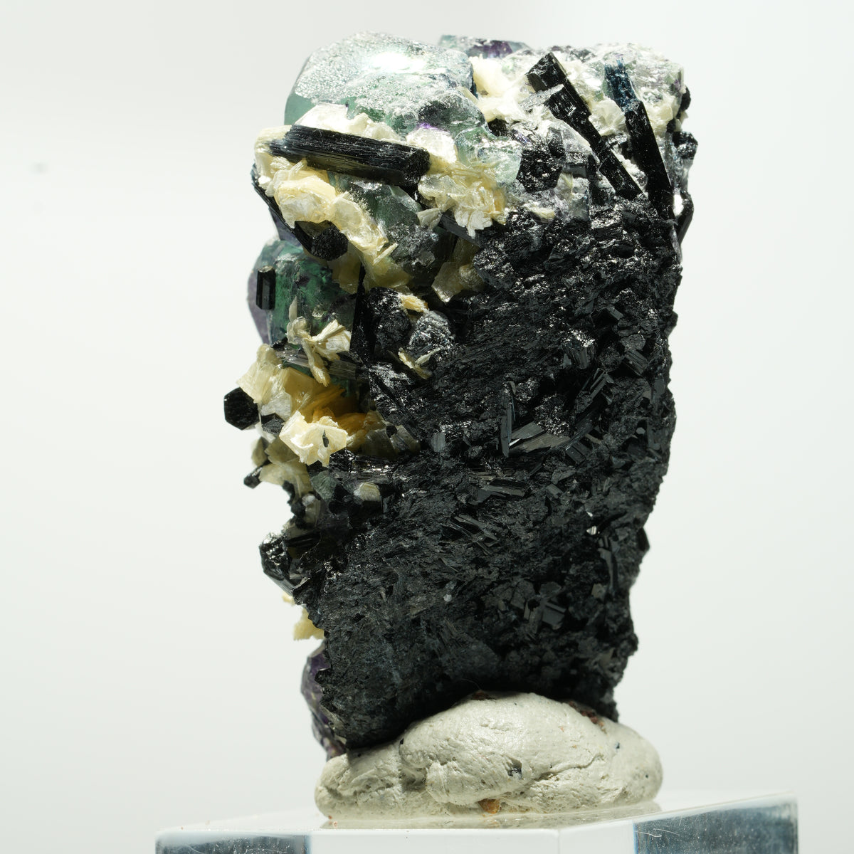 Fluorite fantôme hexagonal, tourmaline schorl, muscovite Erongo, Namibie 48*29*28mm #13640