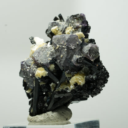 Bunte Phantom Fluorit Würfel, Schörl Turmalin, Muskovit Erongo, Namibia 49*41*30mm #13641