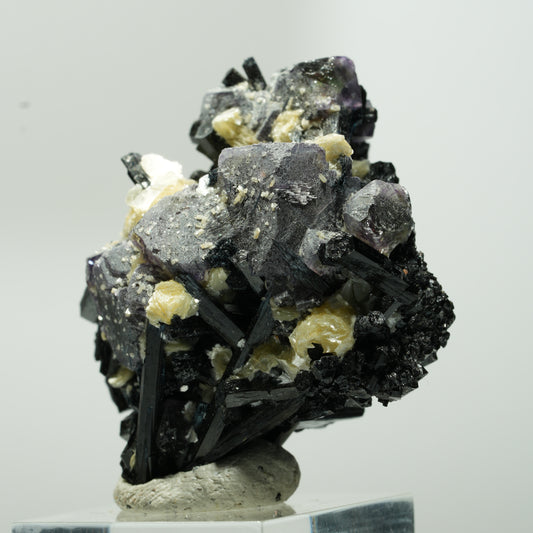 Bunte Phantom Fluorit Würfel, Schörl Turmalin, Muskovit Erongo, Namibia 49*41*30mm #13641