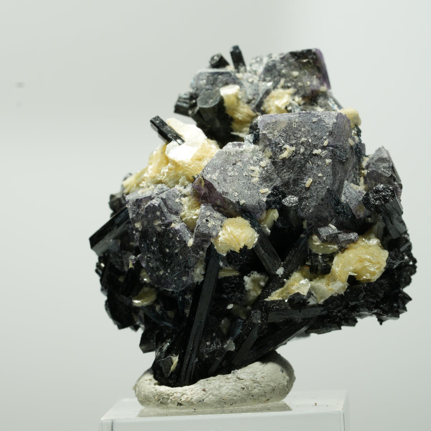 Bunte Phantom Fluorit Würfel, Schörl Turmalin, Muskovit Erongo, Namibia 49*41*30mm #13641