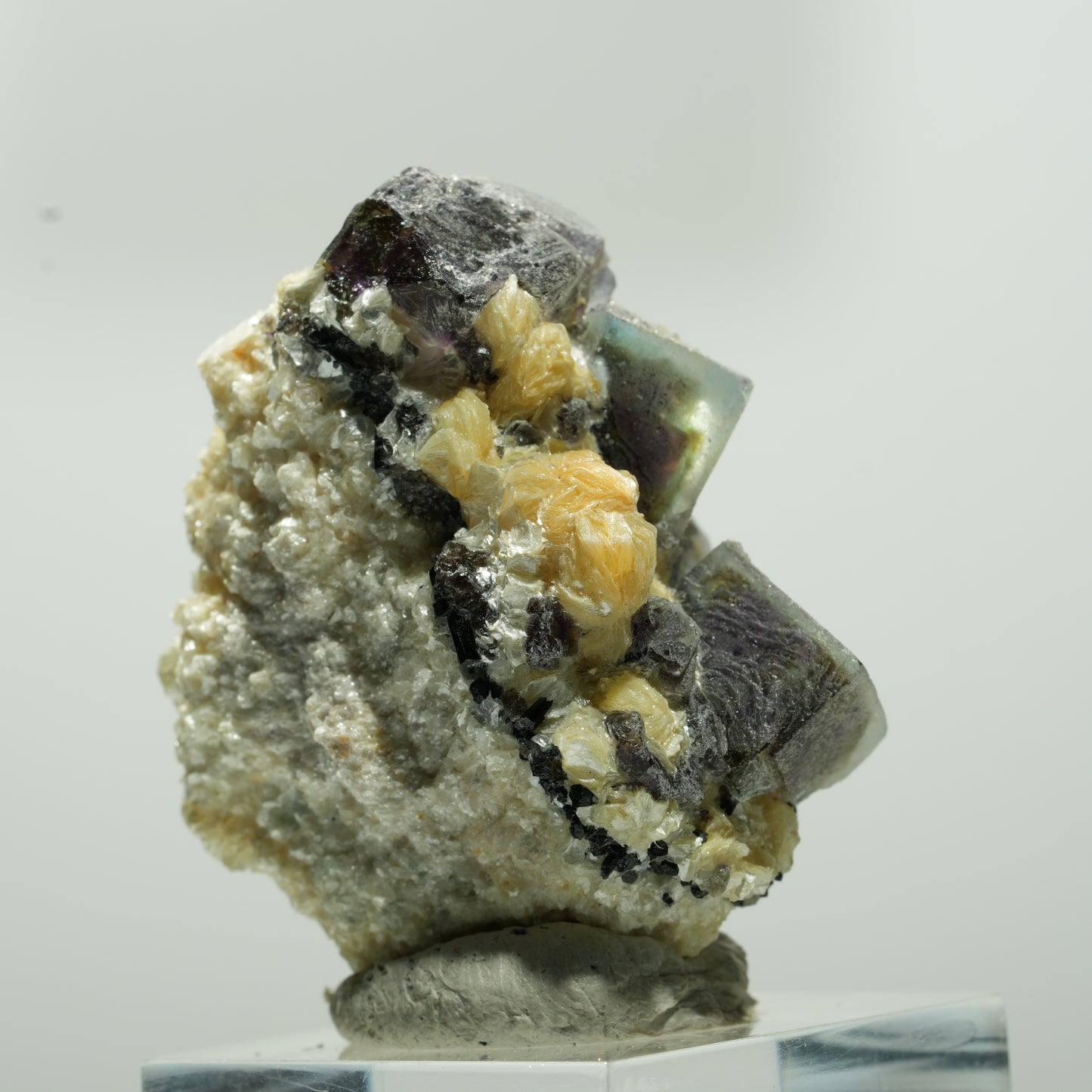 Bunte Phantom Fluorit Würfel, Schörl Turmalin, Muskovit Erongo, Namibia 41*34*25mm #13645