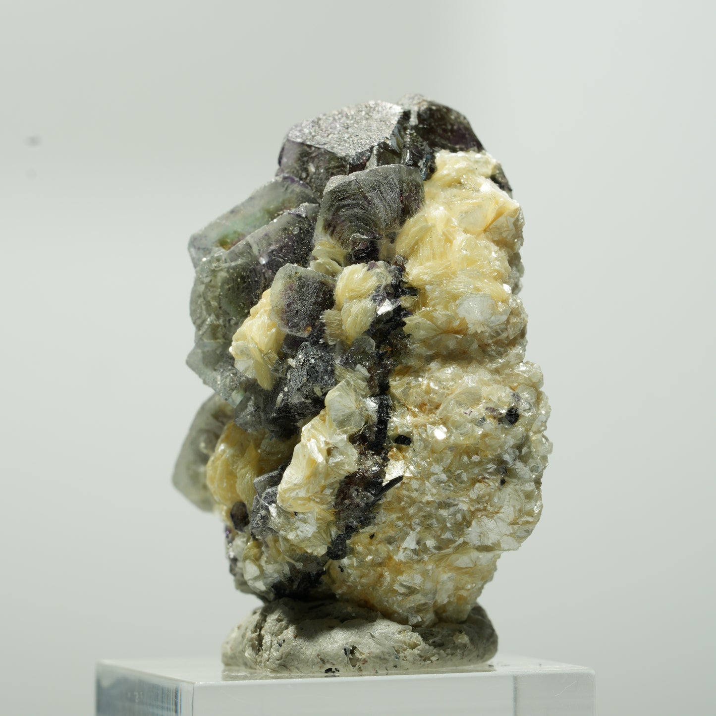 Bunte Phantom Fluorit Würfel, Schörl Turmalin, Muskovit Erongo, Namibia 41*34*25mm #13645