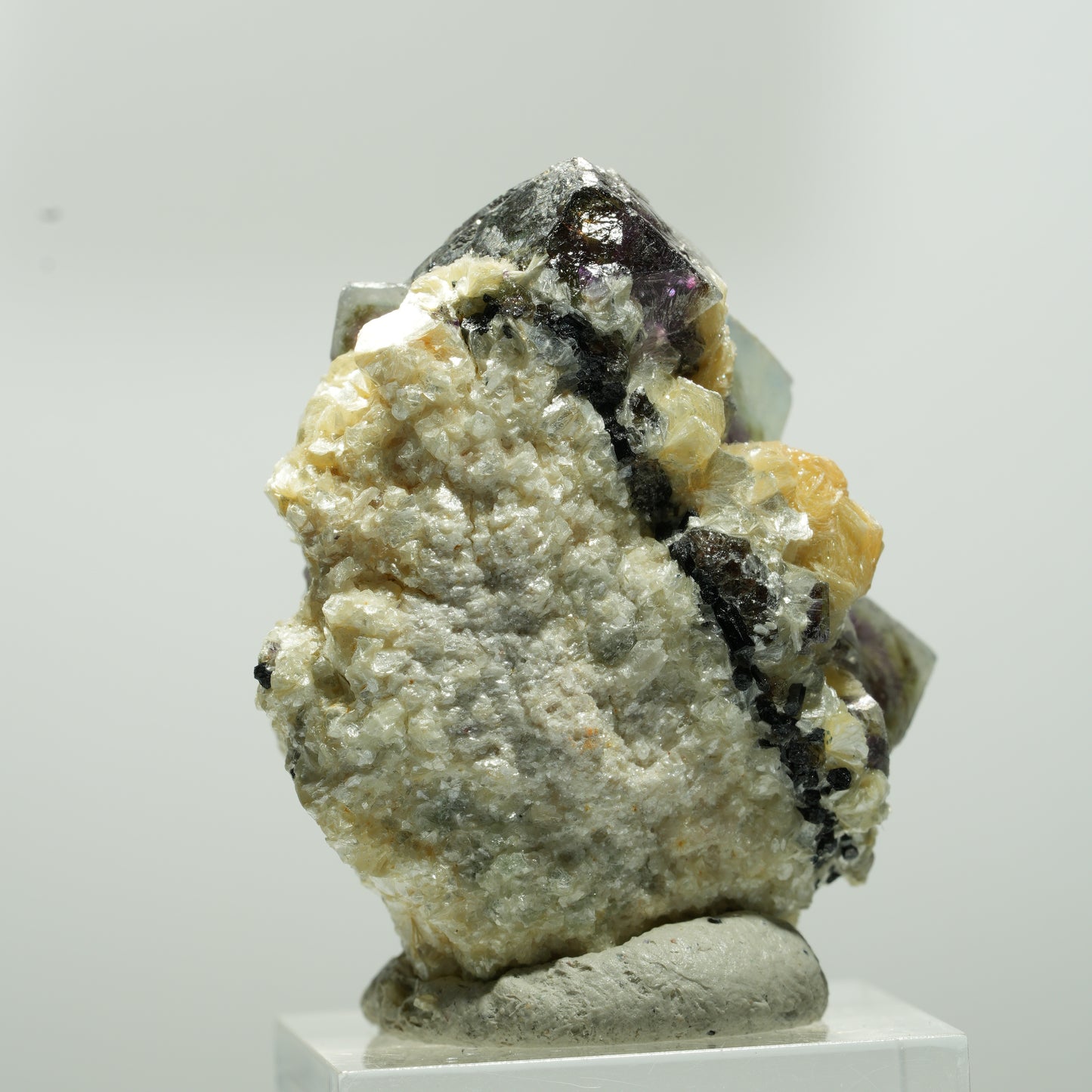 Bunte Phantom Fluorit Würfel, Schörl Turmalin, Muskovit Erongo, Namibia 41*34*25mm #13645