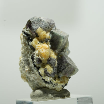 Bunte Phantom Fluorit Würfel, Schörl Turmalin, Muskovit Erongo, Namibia 41*34*25mm #13645