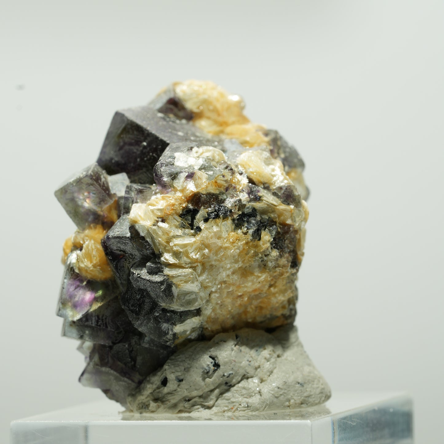 Bunte Phantom Fluorit Würfel, Schörl Turmalin, Muskovit Erongo, Namibia 29*28*26mm #13646