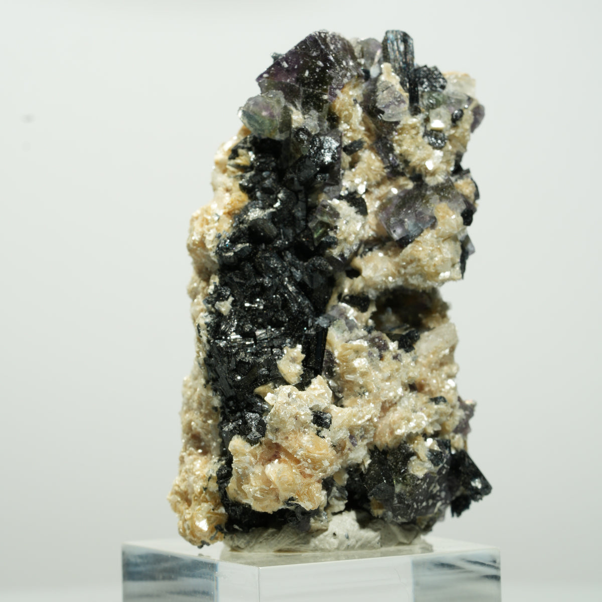 Bunte Phantom Fluorit Würfel, Schörl Turmalin, Muskovit Erongo, Namibia 58*33*31mm #13648