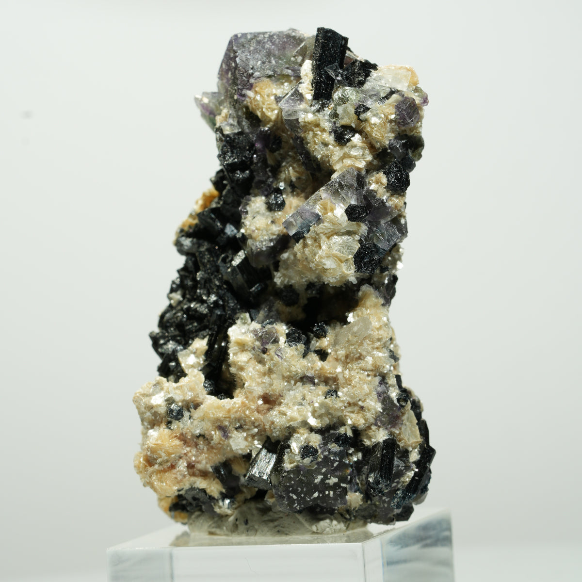 Bunte Phantom Fluorit Würfel, Schörl Turmalin, Muskovit Erongo, Namibia 58*33*31mm #13648
