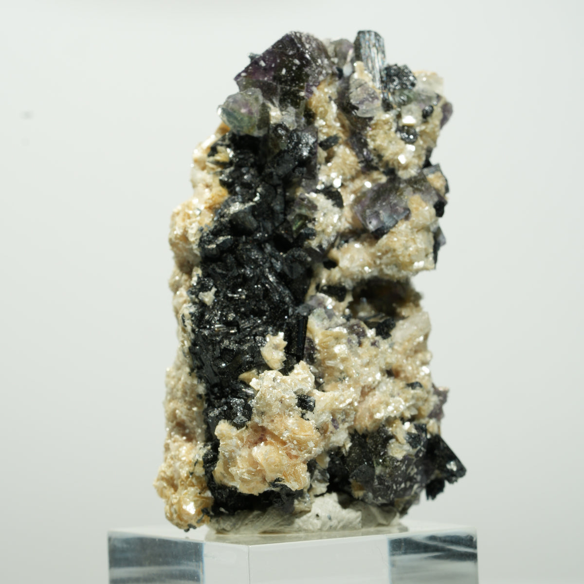 Bunte Phantom Fluorit Würfel, Schörl Turmalin, Muskovit Erongo, Namibia 58*33*31mm #13648