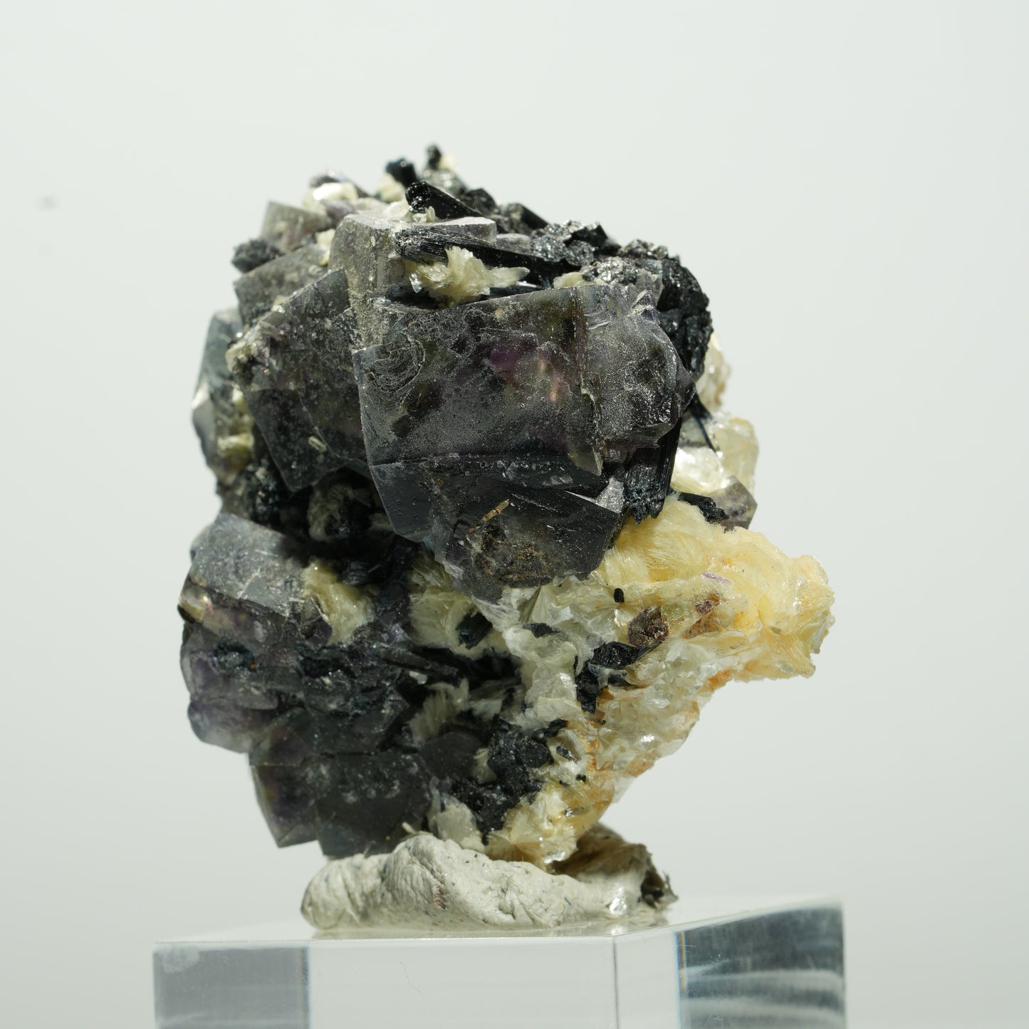 Bunte Phantom Fluorit Würfel, Schörl Turmalin, Muskovit Erongo, Namibia 46*46*33mm #13649