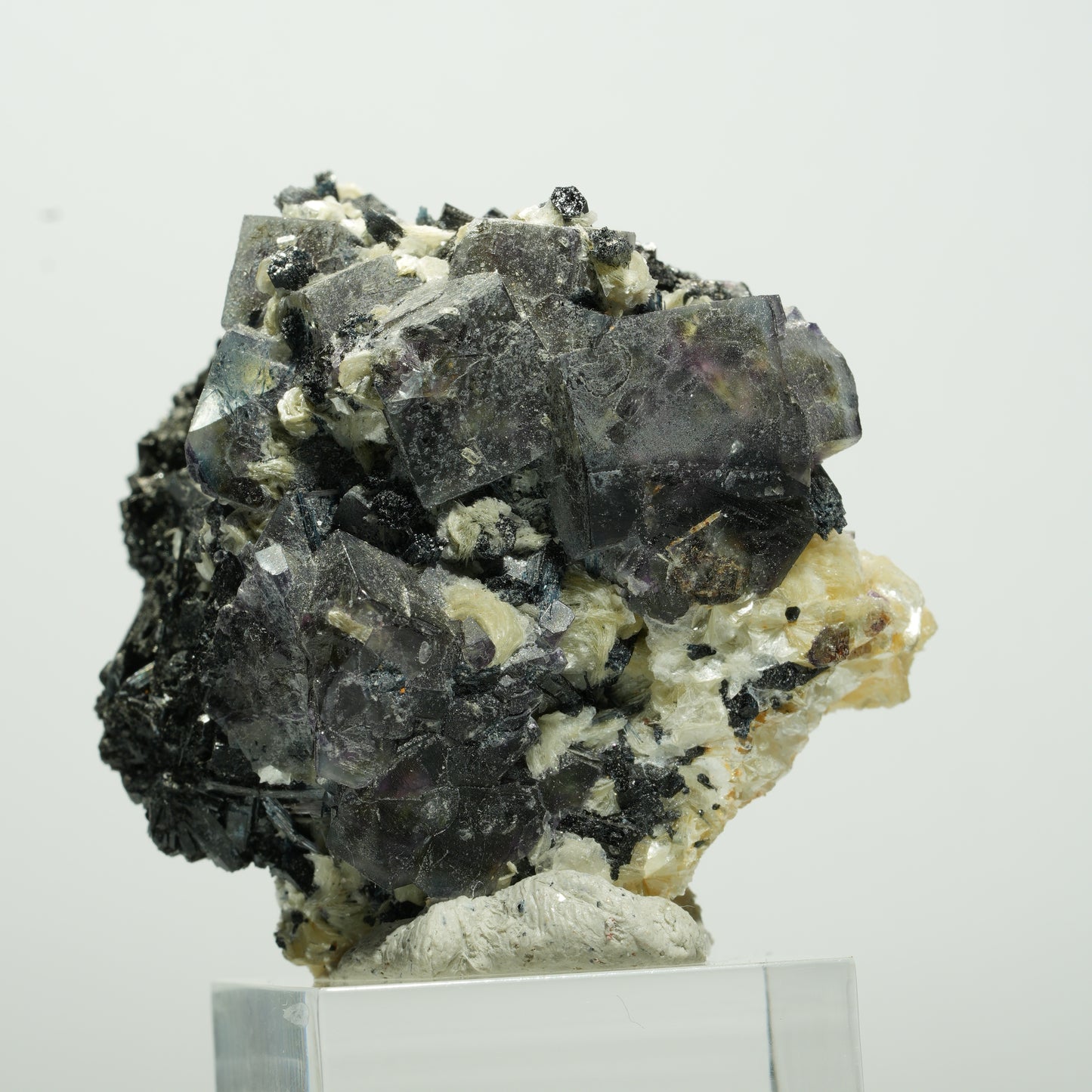 Bunte Phantom Fluorit Würfel, Schörl Turmalin, Muskovit Erongo, Namibia 46*46*33mm #13649