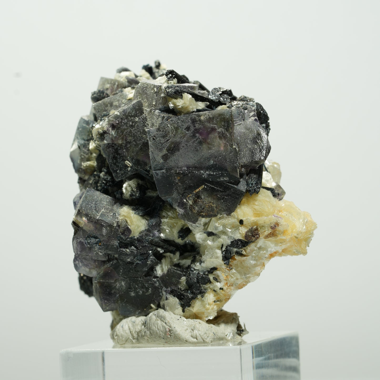Bunte Phantom Fluorit Würfel, Schörl Turmalin, Muskovit Erongo, Namibia 46*46*33mm #13649