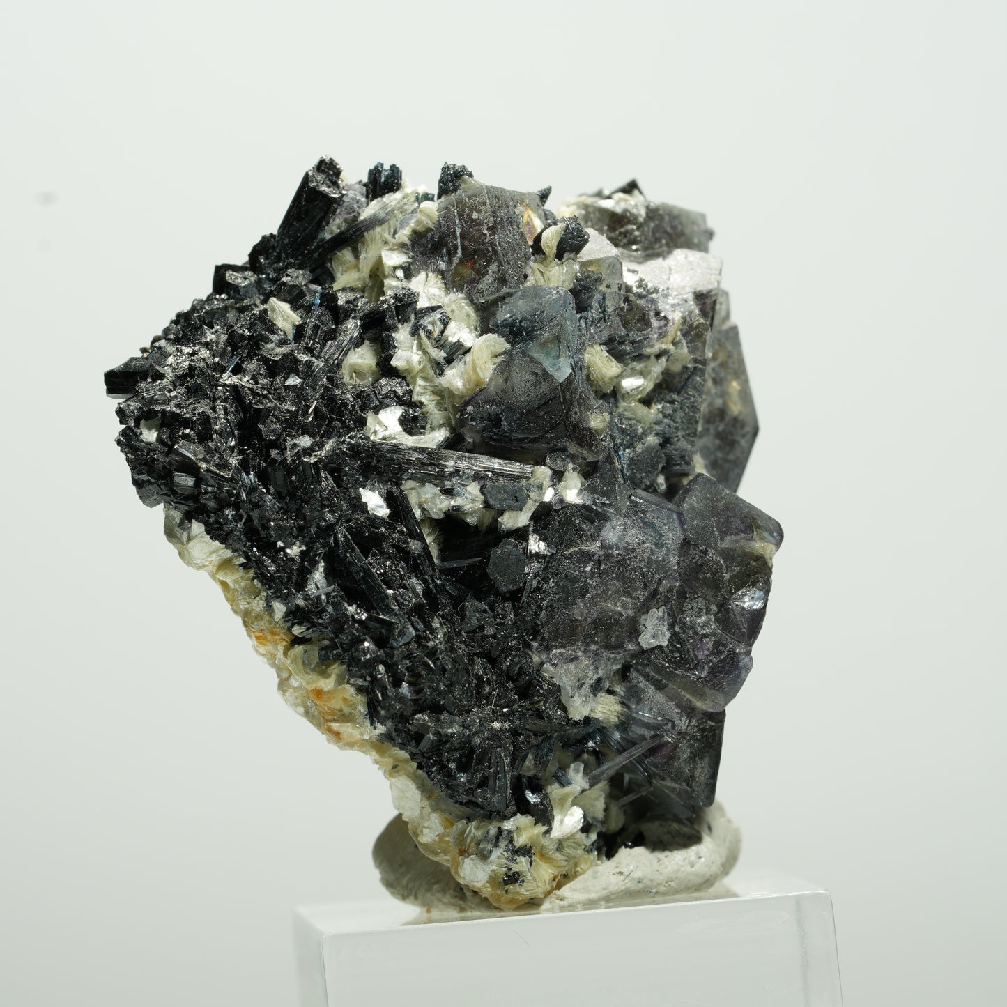 Bunte Phantom Fluorit Würfel, Schörl Turmalin, Muskovit Erongo, Namibia 46*46*33mm #13649