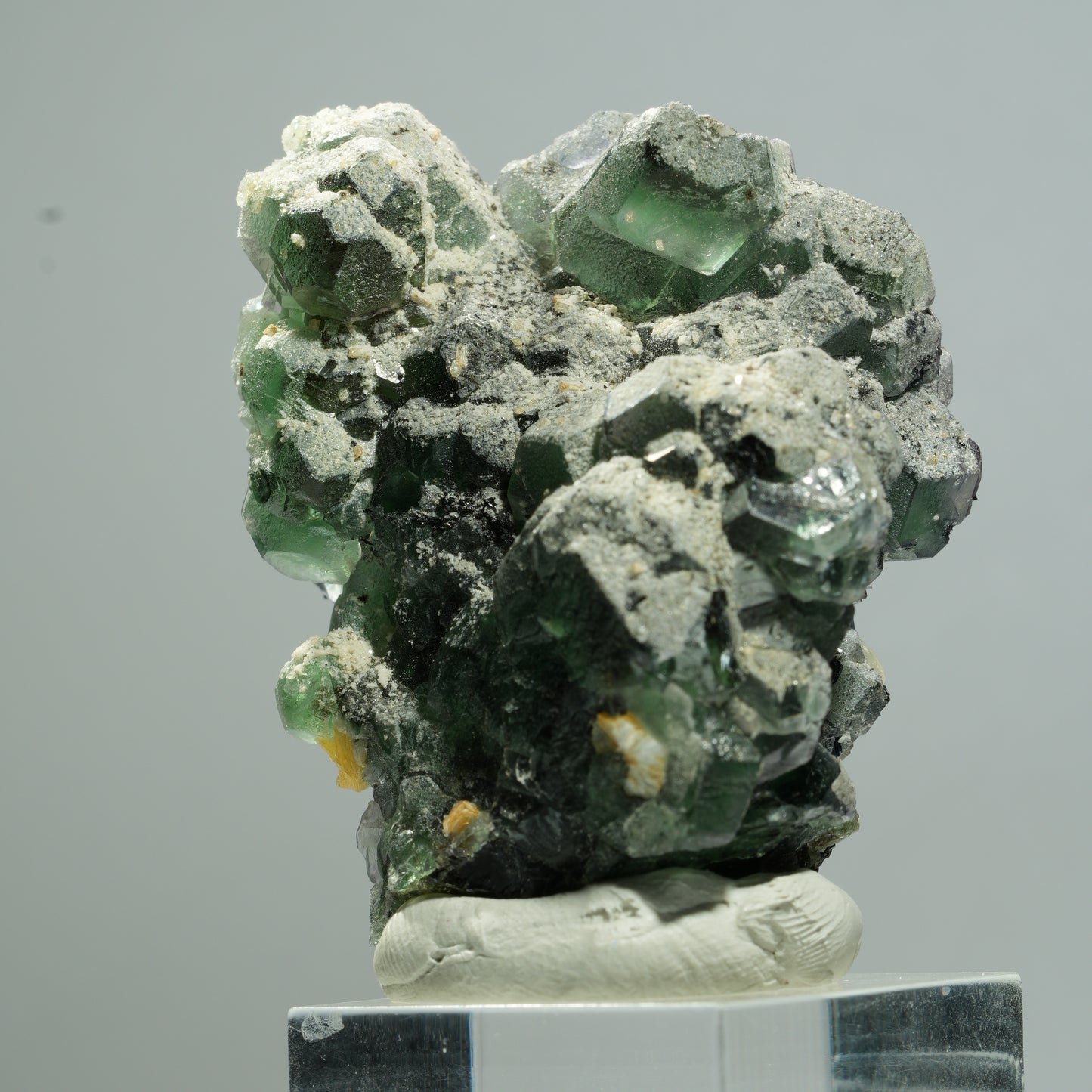 Phantom Fluorit hexagonal, Schörl Turmalin, Muskovit, Hyalit Erongo, Namibia 53*42*30mm #13653