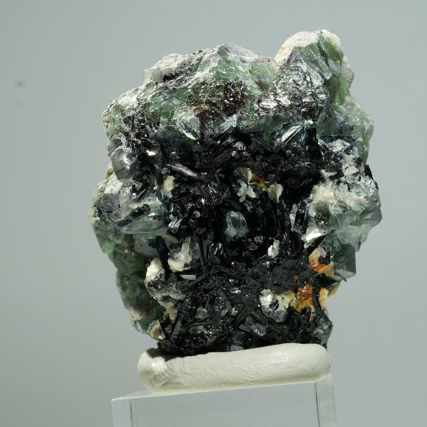 Phantom Fluorit hexagonal, Schörl Turmalin, Muskovit, Hyalit Erongo, Namibia 53*42*30mm #13653