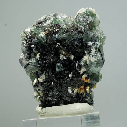 Phantom Fluorit hexagonal, Schörl Turmalin, Muskovit, Hyalit Erongo, Namibia 53*42*30mm #13653