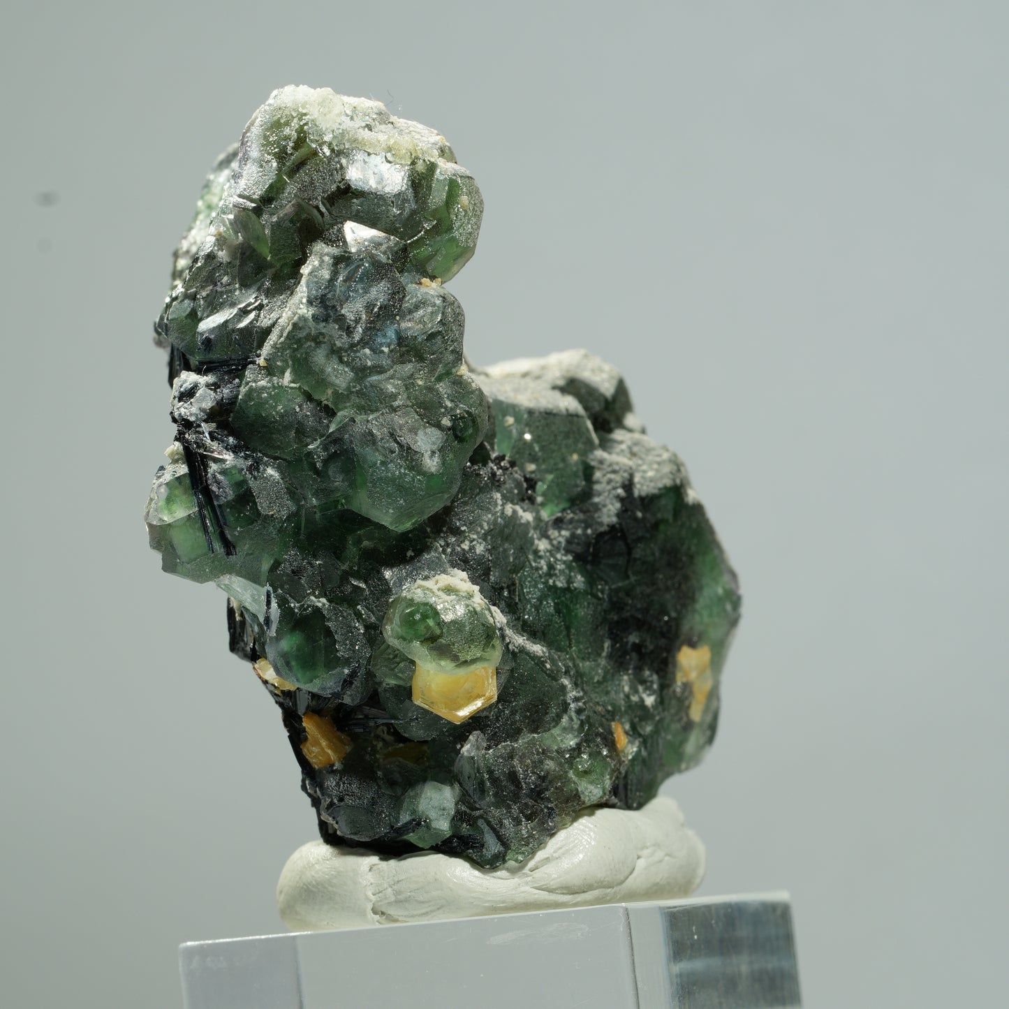Phantom Fluorit hexagonal, Schörl Turmalin, Muskovit, Hyalit Erongo, Namibia 53*42*30mm #13653
